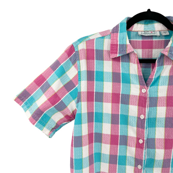 Habana Womens Checkered Blouse Cotton Small Textured Retro Summer Lightweight - Picture 3 of 8